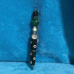 Green Beaded Pen with Heart Charm